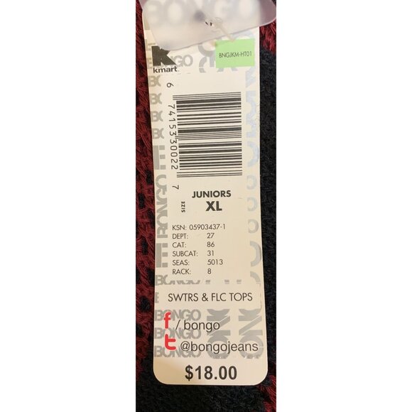 Bongo Womens XL Striped Cardigan Sweater Red & Navy Knit Open Front With Pockets - Picture 6 of 7